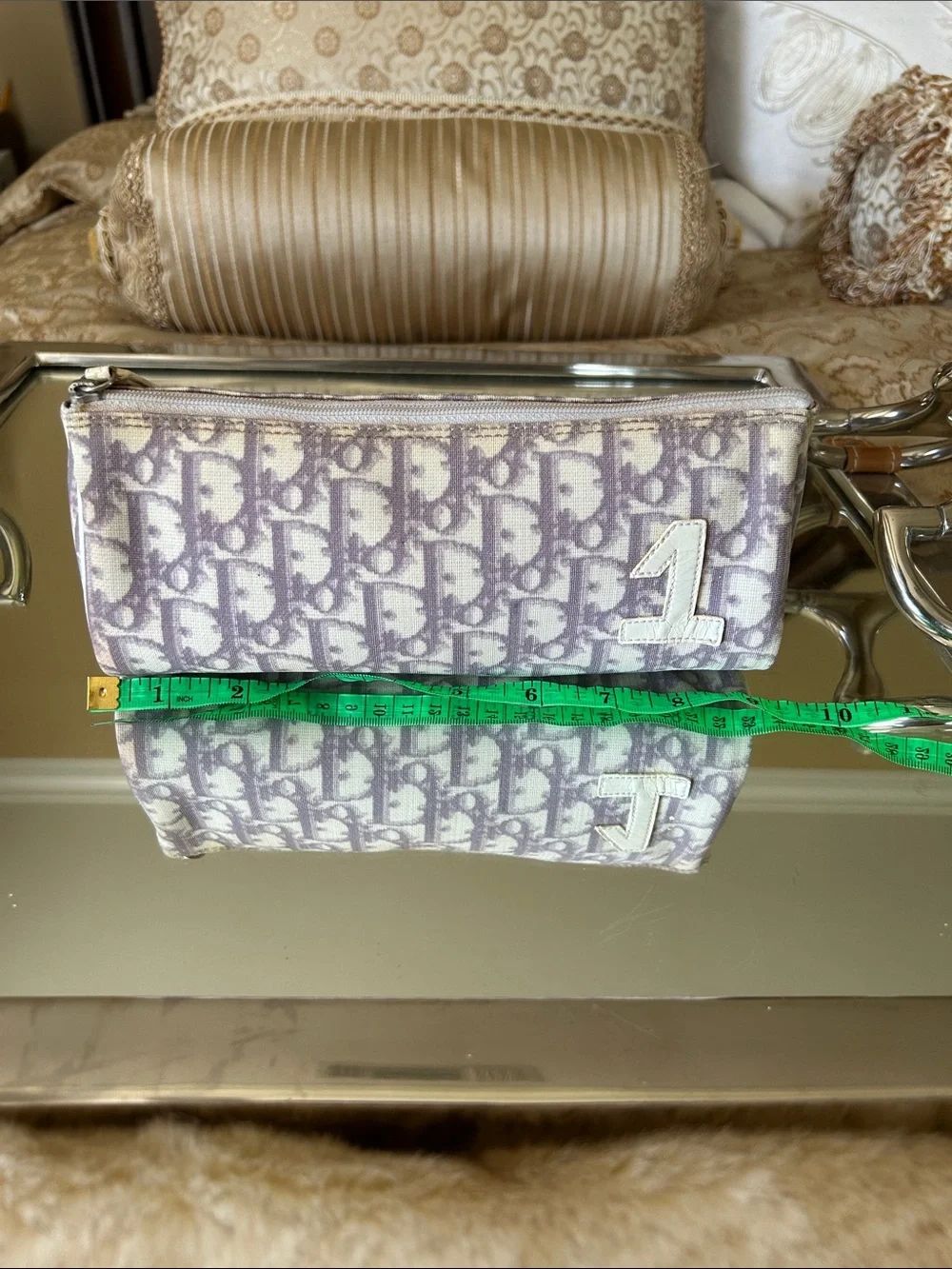 Dior Lavender Oblique Canvas Cosmetic Pouch with White '1' Appliqué ..Callouts